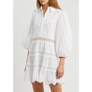 ALICE + OLIVIA BLAKESLEY BRODERIE ANGLAISE GEORGETTE MINI DRESS SZ 14 WHITE